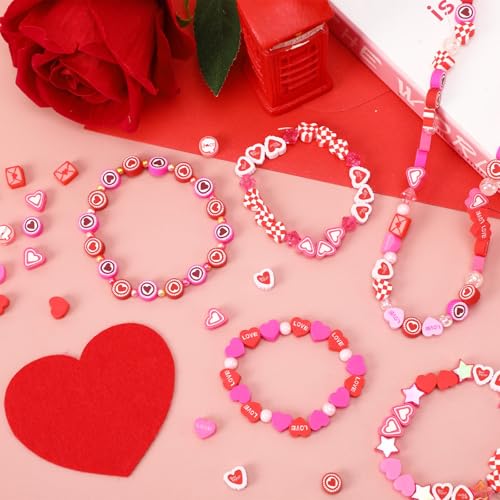 Valentine's Day Polymer Clay Beads, 300pcs Love Heart Mixed Heishi Spacer Clay Beads for Valentine's Day Jewelry Making DIY Bracelet Necklace Accessories Craft Party Supplies - color: Red Pink Yellow