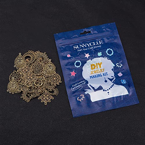 SUNNYCLUE 1 Box 54Pcs 9 Style Tibetan Earring Chandelier Connector Charms Findings Loops Jewelry Making Kit for Earring Drop and Charm Pendant, Antique Bronze - color: 54pcs 9 Style Antique Bronze