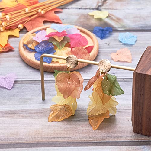 Crafans 100Pcs Frosted Acrylic Leaf Charms Spring Autumn Leaf Pendants Maple Leaves Beads Plant Petal Charms for Jewelry Making (Lawn Green) - color: Lawn Green
