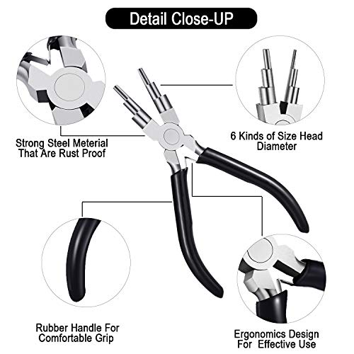 Mudder 3 Pieces Jewelry Pliers Set Includes 6-in-1 Bail Making Looping Nylon Nose Bent Nose Pliers for DIY Jewelry Beading Making Crafts Tool Wedding Easter Day Supplies