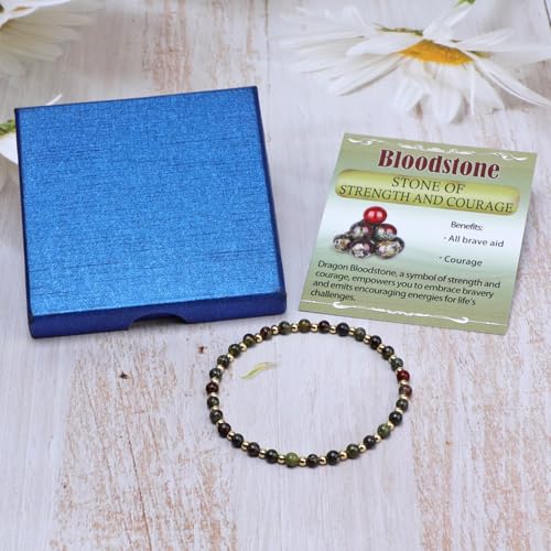 QOGIR 14k gold Handmade Healing Bracelet, Natural Gem Stone Crystal Elastic Gold Bracelet - color: Dragon Bloodstone - Strength and Courage, size: 4m