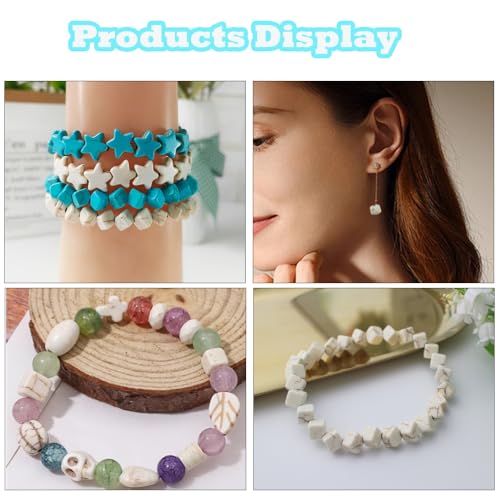 PAMIR TONG White Cube Space Beads for Jewelry Making 6mm 300pcs Natural Turquoise Stone Square Lanyard Space for Garland Keychain DIY Handmade Craft Beads for Necklace Bracelet Supplies - color: White Square