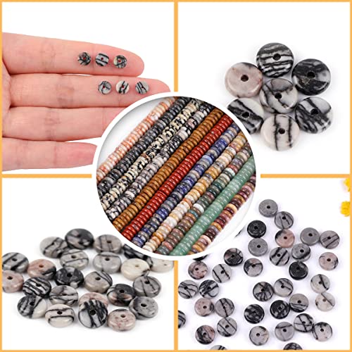 GEM-Inside 2x6mm Natural Webbed Black Picasso Jasper Stone Agate Heishi Disc Rondelle Spacer Beads for Jewelry Making Full 15" Strand Energy Stone Healing Power Crystal - color: Black Picasso Jasper