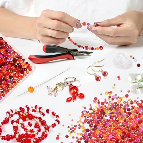 TOAOB 1000pcs Briolette Crystals Glass Beads 4mm 6mm 8mm Rondelle Faceted Spacer Beads Red Loose Beads for Bracelets Necklace Earrings Jewelry Making - color: Red