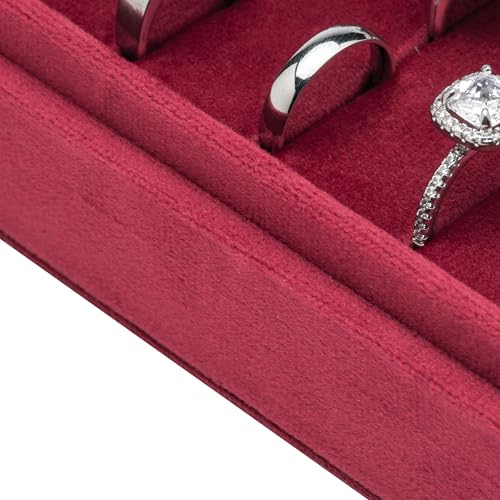 Velvet Ring Organizer Display Tray Jewelry Box Earring Holder Case for Wedding Birthday Christmas Day (Red) - color: Red