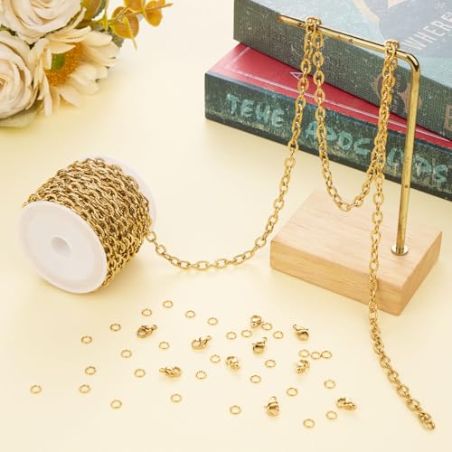 Jabogrii 16.4 Feet Gold Paperclip Jewelry Chains Bulk Stainless Steel Embossed Oval Link Chain for Jewelry Making - color: Embossed Paperclip Gold