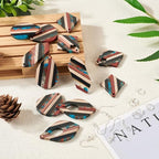 FASHEWELRY Striped Resin Wood Earrings Charms Rhombus Teardrop Kite Wooden Earring Blanks Earring Findings Wooden Earring Pieces for Jewelry Making, 52pcs/box - color: Striped-6 shapes