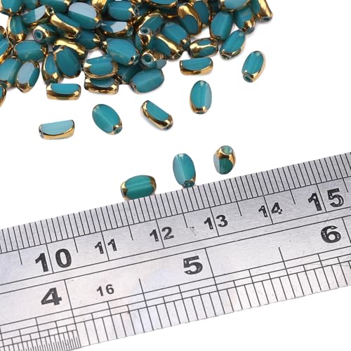 Glass Rice Beads Peacock Blue 4x6mm 50pcs Faceted Oval Golden Edge Crystal Loose Beads for DIY Craft Jewelry Making - color: Peacock Blue