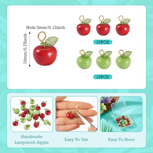 Craftdady Fruit Dangle Charms Pendants Cute Resin Food Pendants Apple Orange Pineapple Strawberry Pendants Lovely Vegetable Mushroom Charms for DIY Craft Earring Bracelet Necklace Jewelry Making - color: Red & Green, Apple