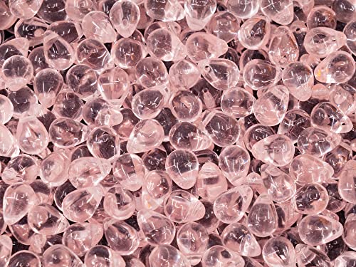 Czech 50-Piece Glass Beads, 6x9mm, Teardrop Light Pink Rosaline 70120 - color: Pink Rosaline