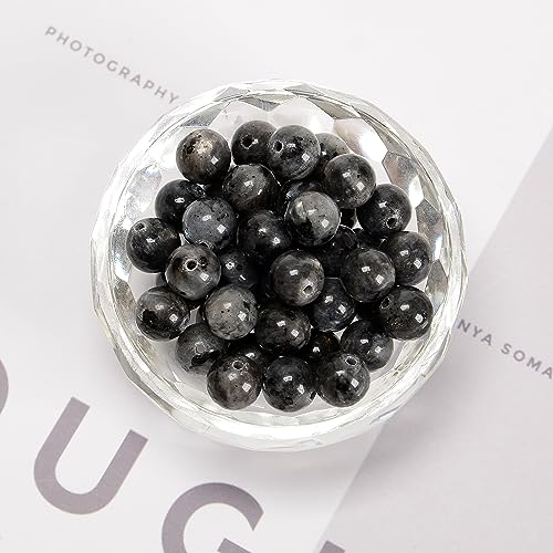 65Pcs Black Larvikite 6mm Beads Natural Stone Round Gemstone Genuine Real Stone for DIY Bracelet Jewelry String Making - color: Black Larvikite, size: 6mm