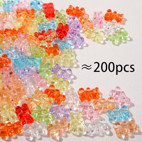 200pcs Colorful Gummy Bear Clear Acrylic Bear Beads Colorful Cute Bear Beadsy Bear for Necklace Bracelet Key Chains Jewelry DIY Craft Making(6 * 18mm) - color: 200pcs-bear