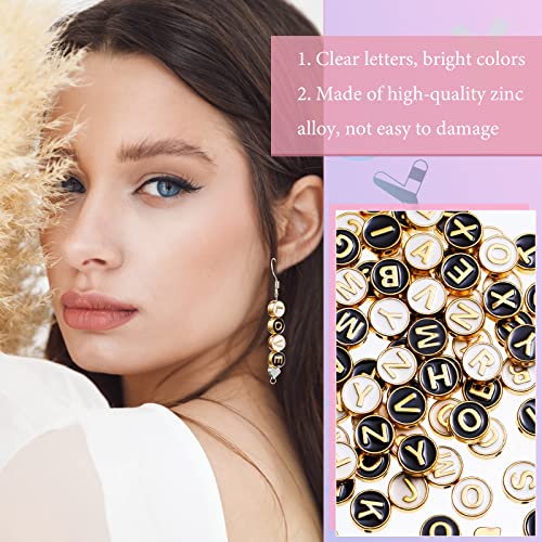 Sureio 114 Pcs Alloy Alphabet Letter Beads 8 mm Flat Round with Letter A-Z Plated Metal Initial Loose Spacer Beads for DIY Bracelet Necklace Earring Jewelry Craft Making(Black, Gold) - color: Black, Gold