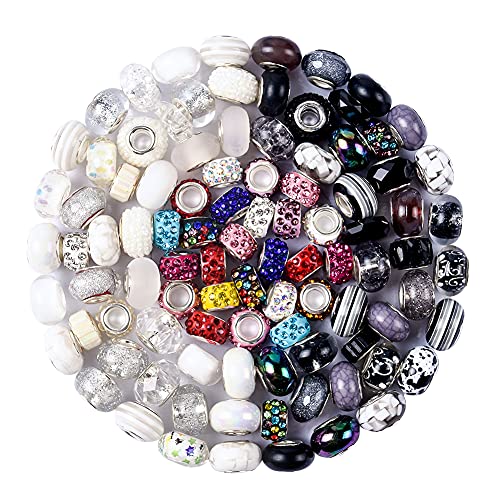 Aipridy Assortment European Large Hole Beads Spacer Beads Rhinestone Craft Beads for DIY Charms Bracelet Jewelry Making (Black-White) - color: Black-White