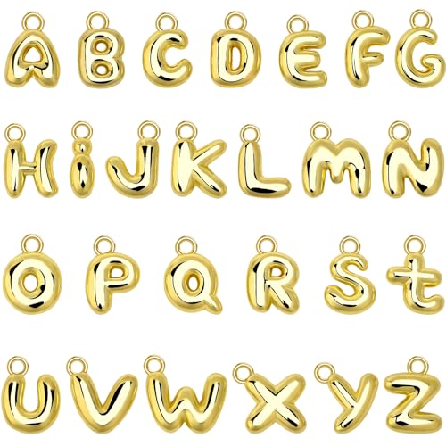 SANNIX 26Pcs Letter Charms, Initial Letter Charm for Jewelry Making, Gold A-Z Alphabet Letter Charm Pendants for Bracelet Necklace Earrings Crafts Making - style: 3D Letter