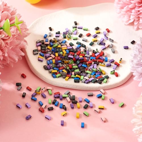 Pandahall 300Pcs Rectangle Mini Seed Beads - 2 Hole Half Tila & Synthetic Hematite Spacer Beads (10 Colors) Multi-Strand Linking for DIY Craft Bracelet, Necklace & Earrings - color: Hematite 10 Colors, 300pcs