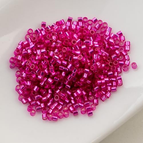 John Bead 25g Cylin Beads Fuchsia Silver Lined 11/0 Glass Cylindrical Seed Beads for Jewelry Bracelets Necklaces Earrings Making Embroidery - color: Fuchsia Silver Lined