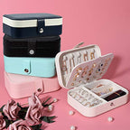 jiemei Jewelry Box, Travel Jewelry Organizer Cases with Double Layer for Women's Necklace Earrings Rings and Travel Accessories (Dark Blue) - color: Dark Blue