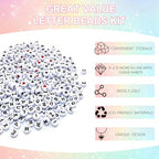 Amaney 1500 Pieces 4x7mm White Round Acrylic Alphabet Letter Beads A-Z Number Beads Star Beads Heart Beads and Crystal Line for Jewelry Making - color: White&Number, size: 7x4mm