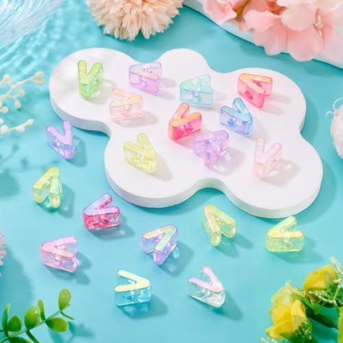 FASHEWELRY 20Pcs Large Hole Acrylic Beads Letter V Iridescent Big Plastic Letter Blocks European Beads Clear 3D Letters Initial Alphabet Bead for Keychains Necklace DIY Arts Craft - color: Random Clear, size: V