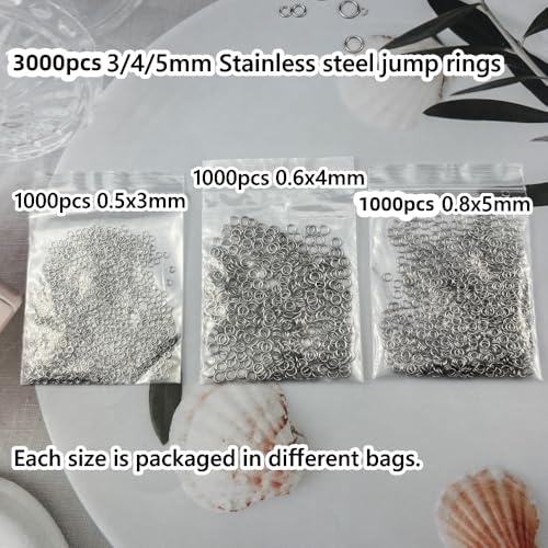 3000pcs 3mm 4mm 5mm Stainless Steel Jump Rings Connector O Rings Accessories for Bracelet Necklace Earrings Lanyard Keychain DIY Craft Jewelry Making Supplies - size: 3/4/5mm