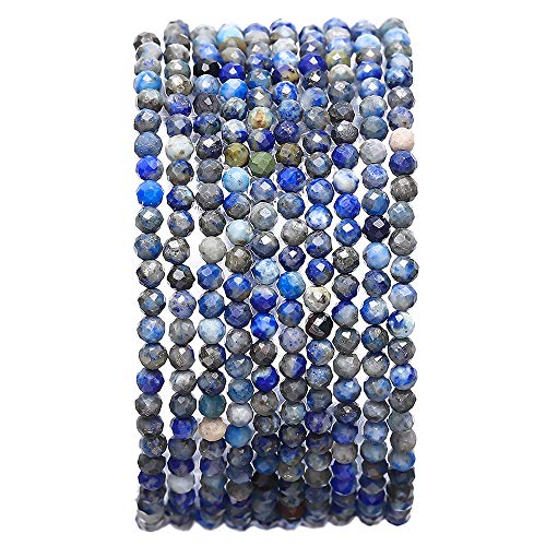 BEADIA Faceted Natural Lapis Lazuli Stone Round Loose Semi Gemstone Beads for Jewelry Making 3-3.5mm 38cm - color: Lapis Lazuli Faceted, size: 3-3.5mm