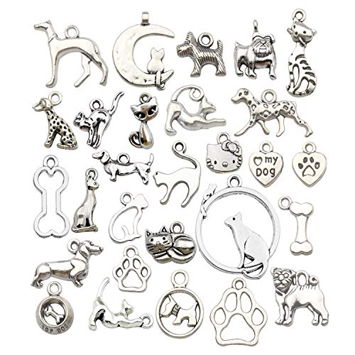 100g(80pcs) Craft Supplies Antique Silver Animals Cat Dog Pet Charms Pendants for Crafting, Jewelry Findings Making Accessory for DIY Necklace Bracelet (M293) - color: M293