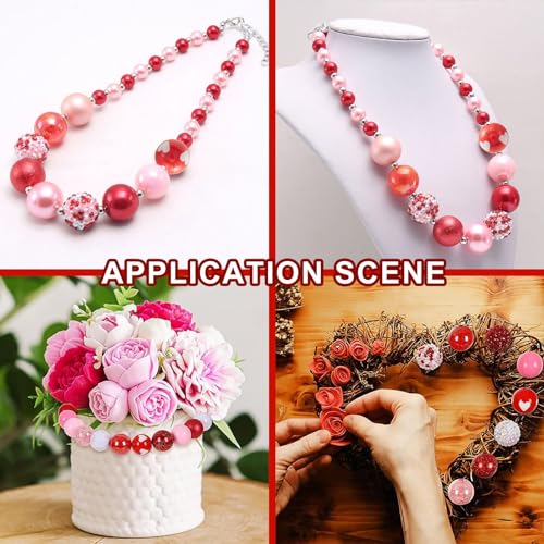 DanLingJewelry 50pcs 20mm Valentine's Day Theme Pink & Red Bubblegum Acrylic Heart Beads for DIY Jewelry Making Accessories - color: 50pcs - Valentine