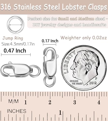 Dailyacc 925 Sterling Silver Lobster Clasp with Closed Jump Rings Gold Necklace Clasps and Closures for Jewelry Bracelet Extender,Made in Italy - color: 6pcs Silver, size: 0.47IN/12MM