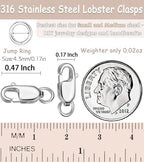Dailyacc 925 Sterling Silver Lobster Clasp with Closed Jump Rings Gold Necklace Clasps and Closures for Jewelry Bracelet Extender,Made in Italy - color: 6pcs Silver, size: 0.47IN/12MM