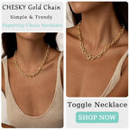 CHESKY 14K Gold Plated Chunky Necklace for Women, Trendy Paperclip Chain Necklace Thick Cross Heart Pendant Necklace Layered Herringbone Cuban Link Chain Toggle Necklaces Non Tarnish Jewelry - color: gold, style: paperclip