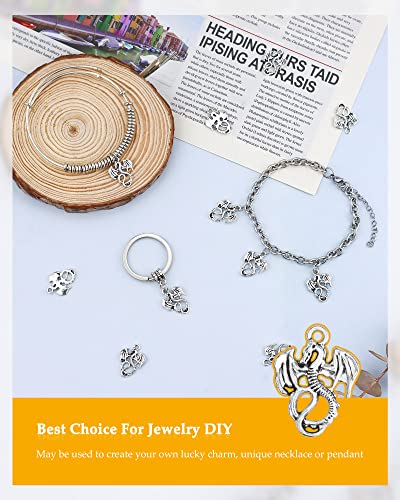 JIALEEY 50PCS Dragon Charm Flying Courage Pendant for DIY Jewelry Making Necklace Bracelet Accessaries, Antique Silver 21x16mm