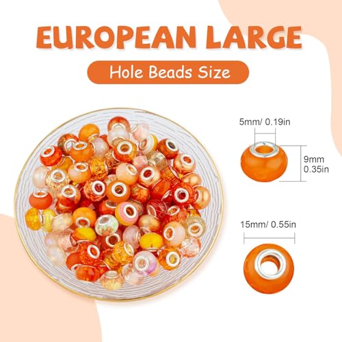 LAIDANLA Orange Mix Large Hole Beads, 100pcs 14mm x 5mm Round Resin, Plastic, Acrylic Loose Beads for Jewelry Making, DIY Gifts - color: M-Orange Mix