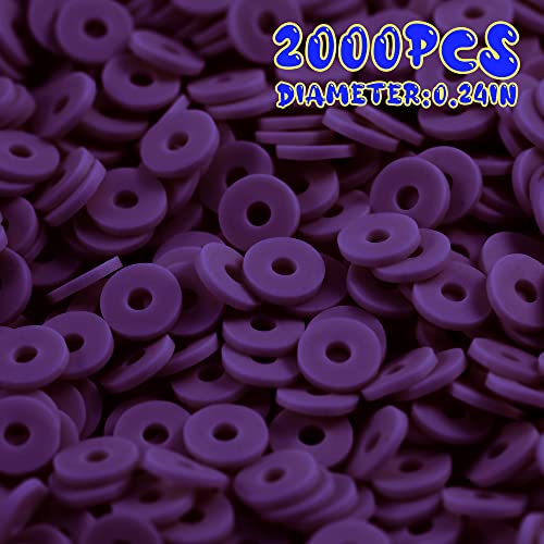 2000pcs Dark Purple Clay Beads for Bracelets Making, Flat Round Polymer Clay Beads 6mm Spacer Heishi Beads for Jewelry Making Earring Bracelets Necklace - color: Dark Purple 15