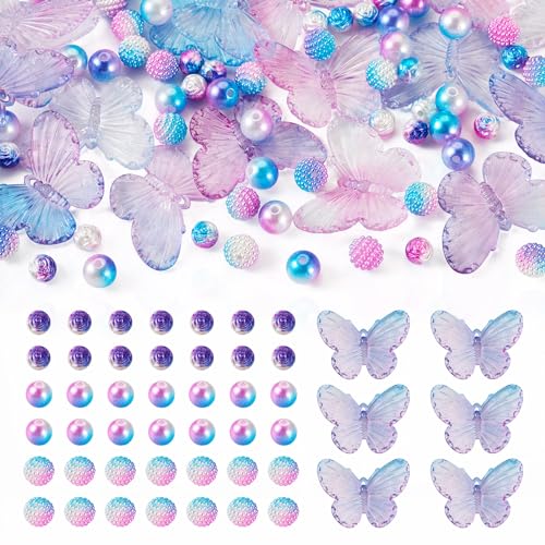 Beadthoven 100pcs Butterfly Acrylic Beads for Jewelry Making - Round Pearl Blue Purple Berry Bubblegum Rose Small Pony for DIY Earrings Keychains Bracelets Crafts Supplies - color: Purple