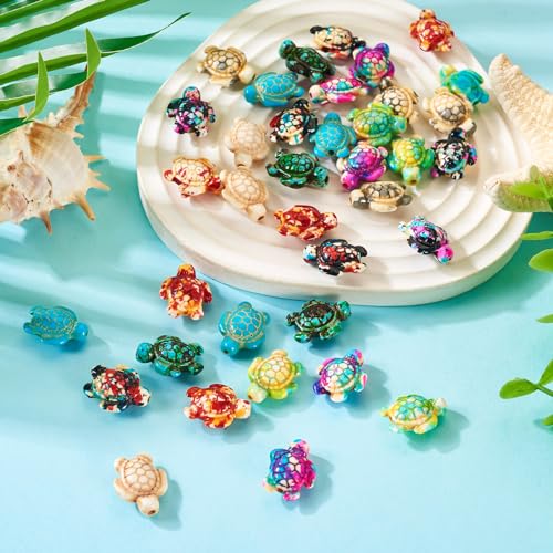 45Pcs Sea Turtle Beads Synthetic Turquoise Dyed Printed Tortoise Beads Ocean Animal Spacer Bead Turtle Carved Gemstone Beads for DIY Crafts Bracelet Necklace Earring Jewelry Making - color: Mixed Color-Turtle