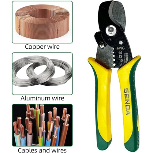 SENDA 7 Inch Wire Strippers Cutter Pliers Multi-Function Hand Tool Cable Cutting Wire Cutters 8-14 AWG Wire Cutters Precision Wire Stripper with Lock Spring Loaded Communications Cable Cutting - style: Cable strippers