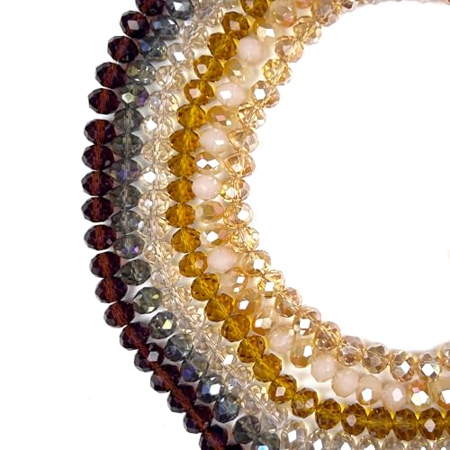 390pcs Glass Beads for Bracelets Making, 8mm Brown Series Faceted Crystal Loose Bulk Beads for Earring Necklace Jewelry Crafts DIY Suncatchers - color: Brown