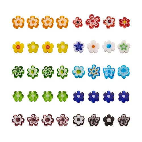 Cheriswelry 300Pcs Millefiori Lampwork Glass Beads Flat Flower Glass Beads Millefiori Loose Spacer Beads 4-7.2mm for DIY Necklace Bracelet Earring Jewelry Making Handmade Crafts - color: Flower-Mixed Color