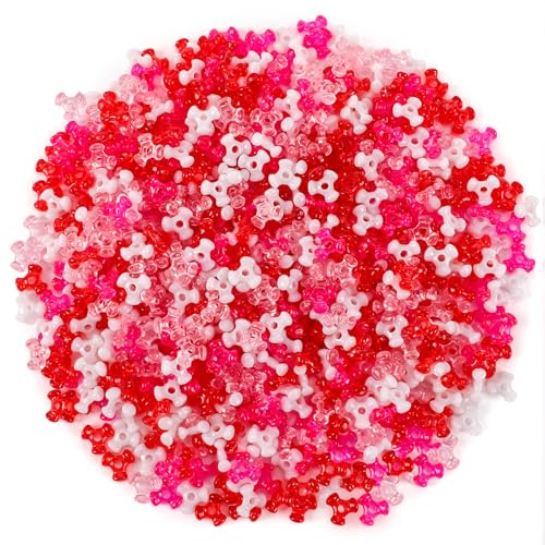 UPINS Valentine's Day Tri Beads,1200Pcs Red Pink White Tri Beads for Crafts Necklace Bracelets Wreath Heart Candy Holiday Tree Decorations Beaded Ornament Kit - color: Red Rose Pink White