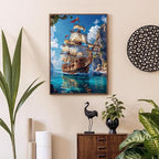 MOMDEDP 5D Diamond Painting Art Kit for Adults, Sailing Ship at Sea, Fantastic Landscapes DIY Full Drill Dots Gem Art Paint for Home Wall Decor 12 x 16 Inch