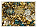 2.1oz (60 g) Mix of Unique Czech Bohemia Glass Pressed Beads, Rocailles, Aztec Pale Gold Crystal, Matte and Glossy, Hand Made BCV - color: Aztec Pale Gold Blue