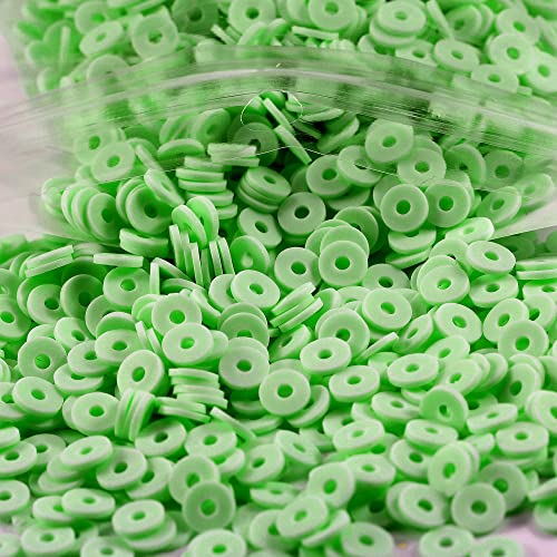 2000pcs Light Green Clay Beads for Bracelets Making, Flat Round Polymer Clay Beads 6mm Heishi Beads for Jewelry Making Earring Bracelets Necklace - color: Light Green 7