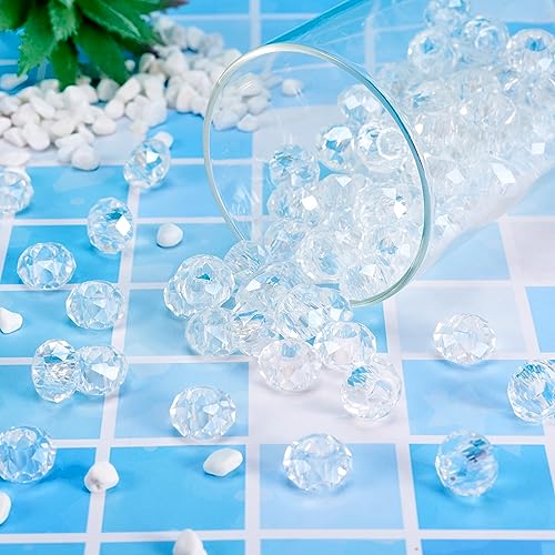 Pandahall 100pcs Glass European Beads Large Hole Beads Round Faceted Rondelle Slide Charms No Metal Core for Bracelet Jewelry Makings Crystal AB 14mm in Diameter