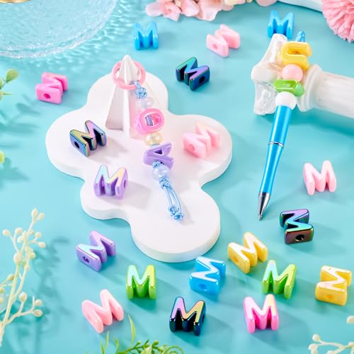 Beadthoven 20pcs Big Letter M Beads Large Hole Bubble Alphabet Acrylic Beads Charm Iridescent Plastic M Shape Loose Chunky Spacers for Jewelry Making Bracelet Necklace Keychains Shoelaces Crafts - color: M
