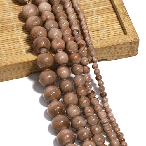 Stone Beads, 60pcs Brown Persian Agate, 6mm Round Loose Beads for Jewelry Making, Bracelets, with Bag, String & Card - color: Brown Persian Agate, size: 6mm