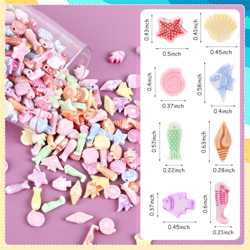 Augshy 700pcs Cute Acrylic Mini Shell Fish Starfish Beads for Party Decoration Making DIY Craft Accessories - style: Ocean Style