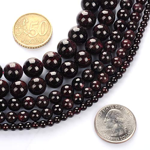 6mm Natural Garnet Gemstone Round Loose Beads Crystal Stone Bracelet Necklace Accessories Crafts for Jewelry Making DIY,1 Strand 15" - color: Red, size: 6MM