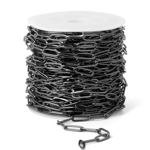 [16.5 Ft] Gunmetal Paperclip Chains Roll, 4.3mm Width 304 Stainless Steel Black Paperclip Oval Link Chain Spool Bulk for DIY Jewelry Making - color: black color(4.3mm)
