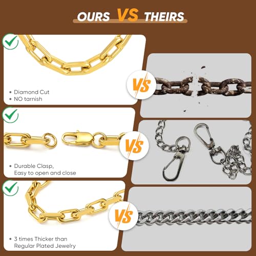 VNOX Paperclip Necklace for Men Women, 4.5/6.5/7mm Solid Diamond-Cut Chunky Stainless Steel Anchor Link Chain Mens Necklaces Jewelry Gifts, 18/20/22/24 Inchs - style: 7MM-Gold